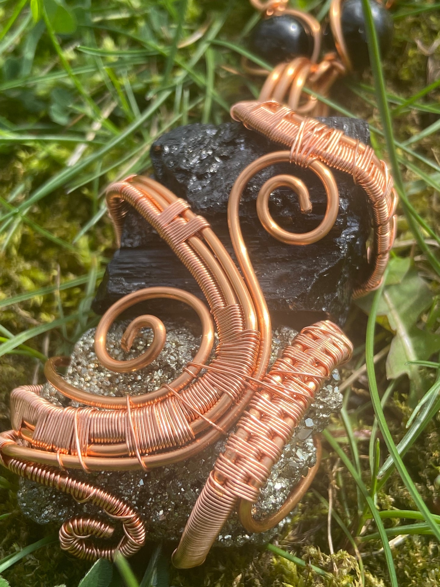 Black Tourmaline/Pyrite +Golden Obsidian Reiki Infused Masterpiece Pendant