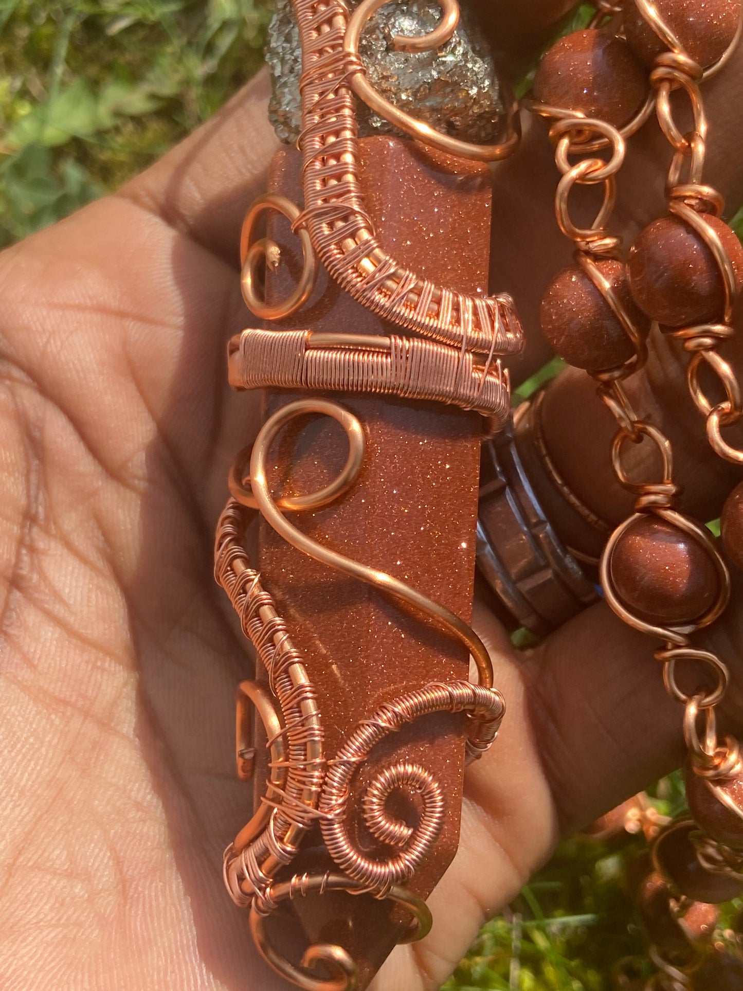 Red Goldstone/Pyrite Reiki Infused Masterpiece Healing Pendant