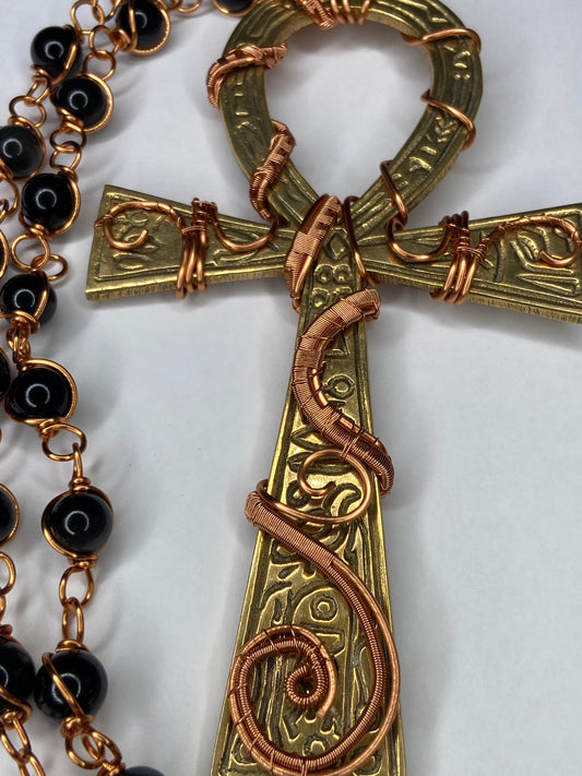 Luxury Ankh /Golden Obsidian Masterpiece Healing Pendant