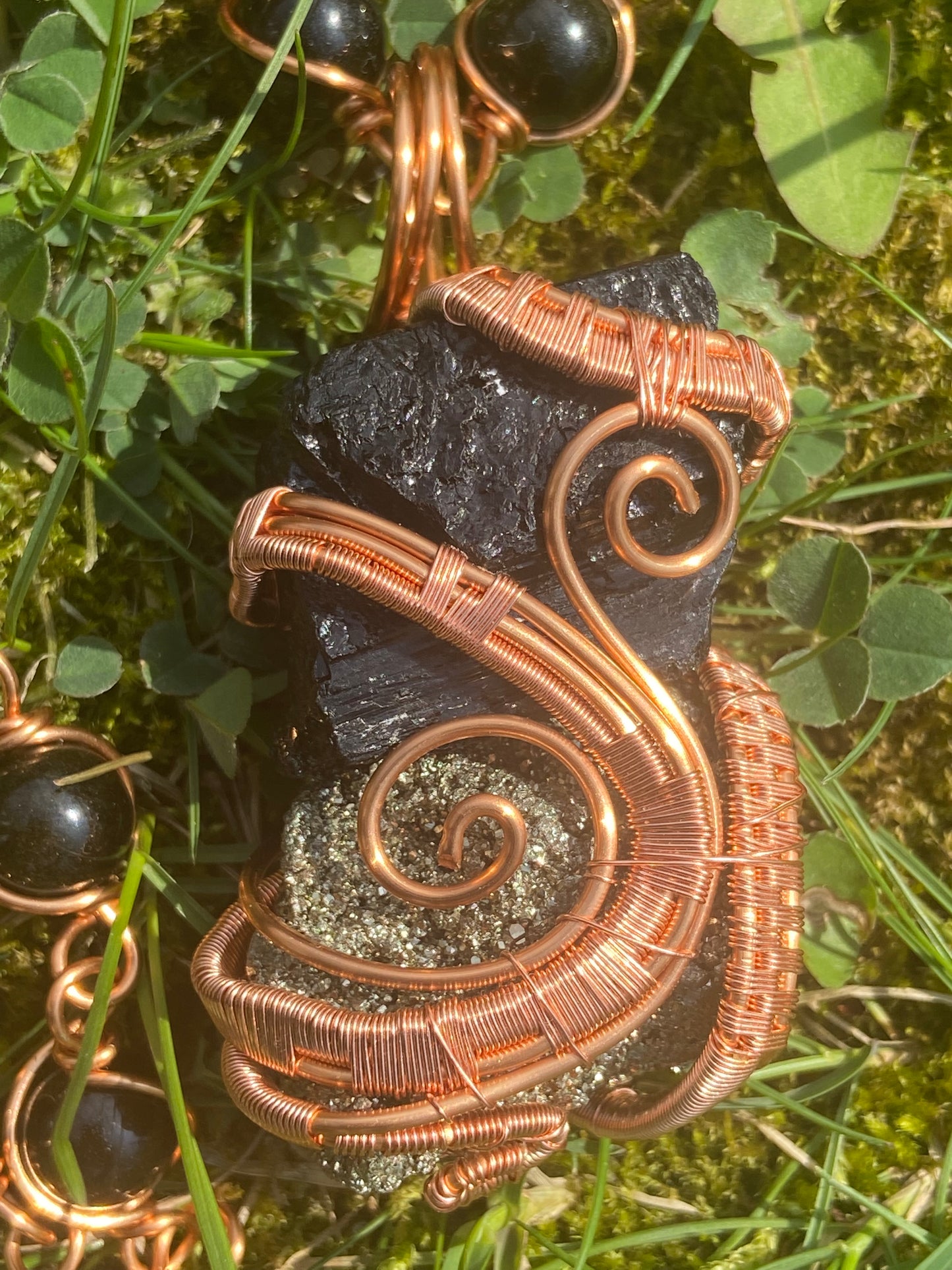 Black Tourmaline/Pyrite +Golden Obsidian Reiki Infused Masterpiece Pendant