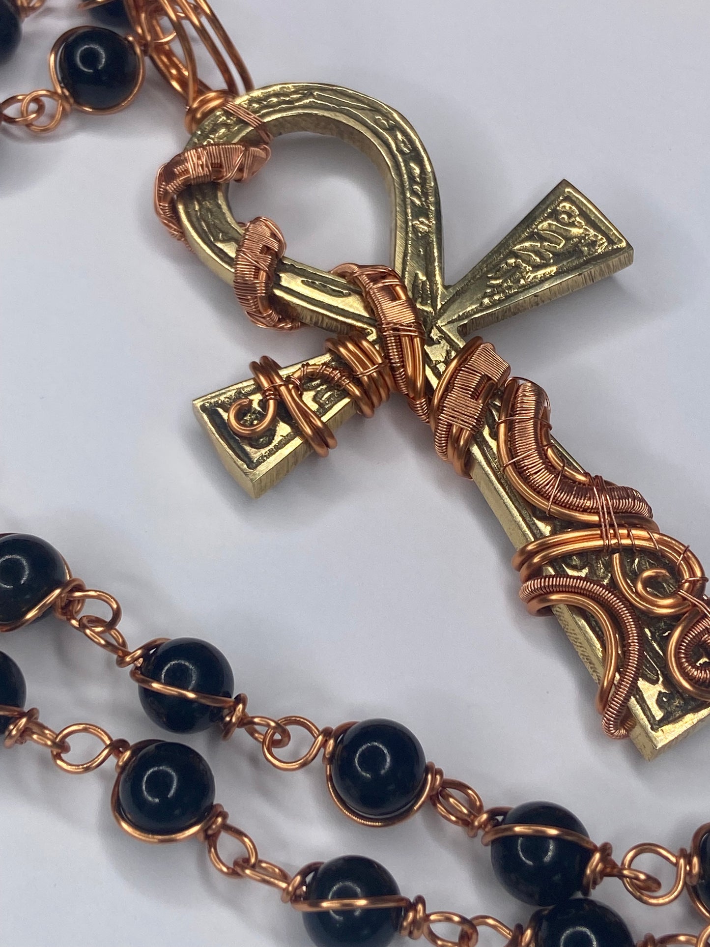 4in. Ankh +Golden Obsidian Masterpiece Healing Pendant