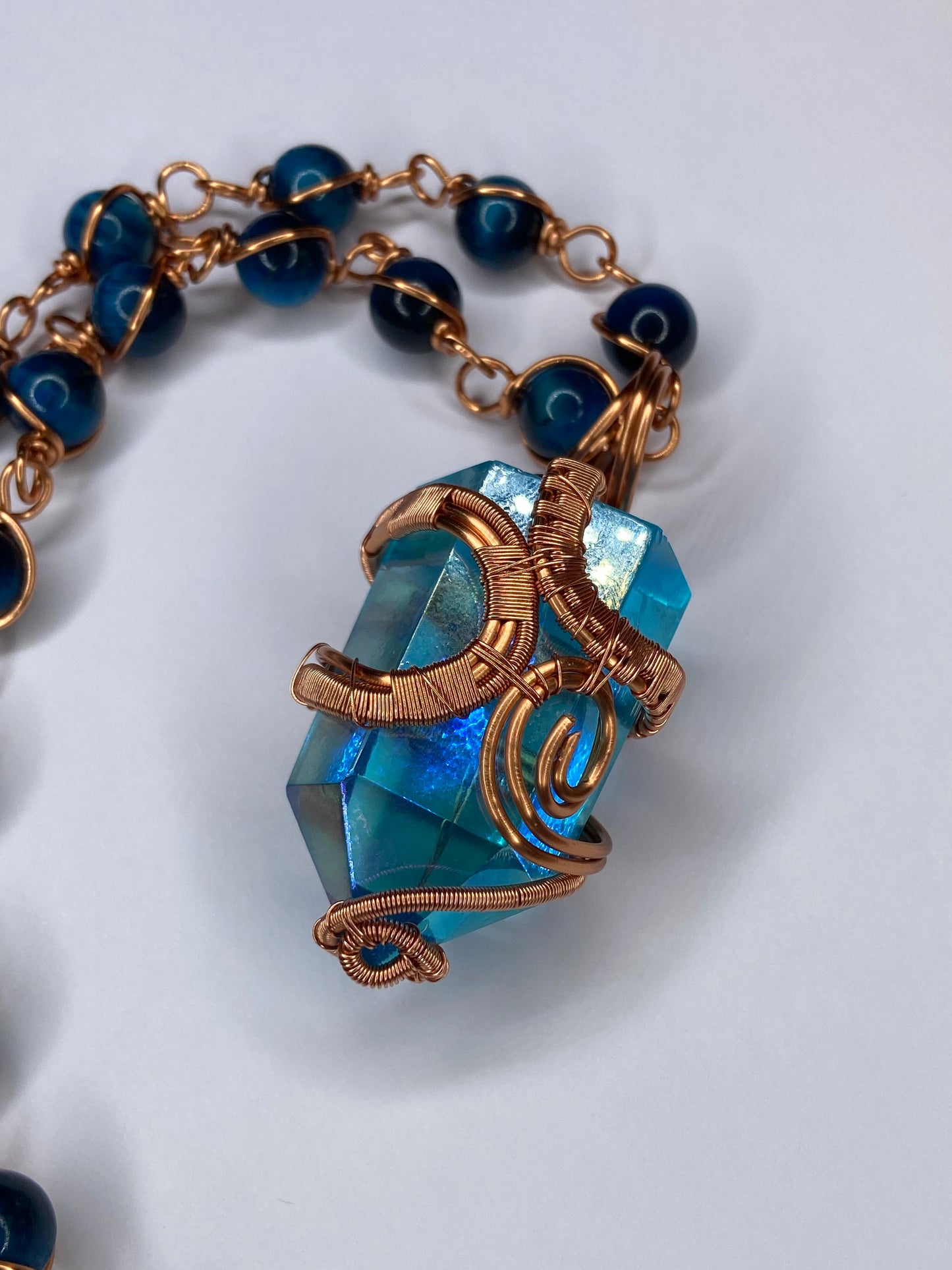 Luxury Blue Aqua Aura Quartz/Tigers Eye Masterpiece Pendant