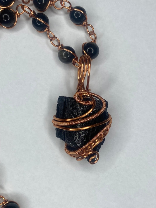 Luxury Black Tourmaline /Golden Obsidian Masterpiece Pendant Necklace