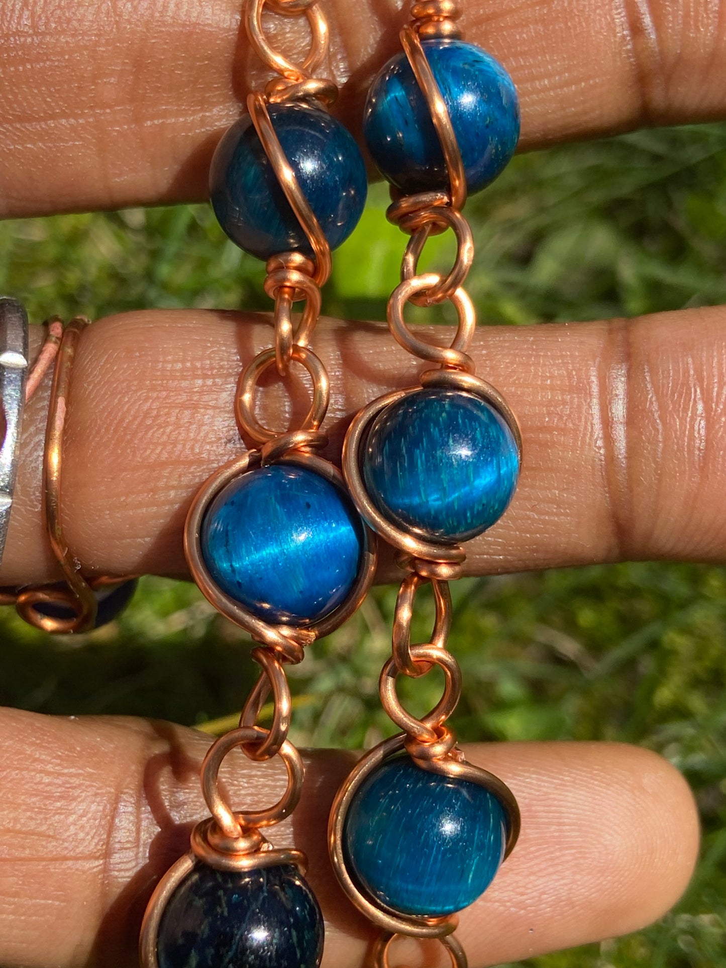 Luxury Blue Aqua Aura Quartz/ Blue Tigers Eye Reiki Infused Masterpiece Pendant