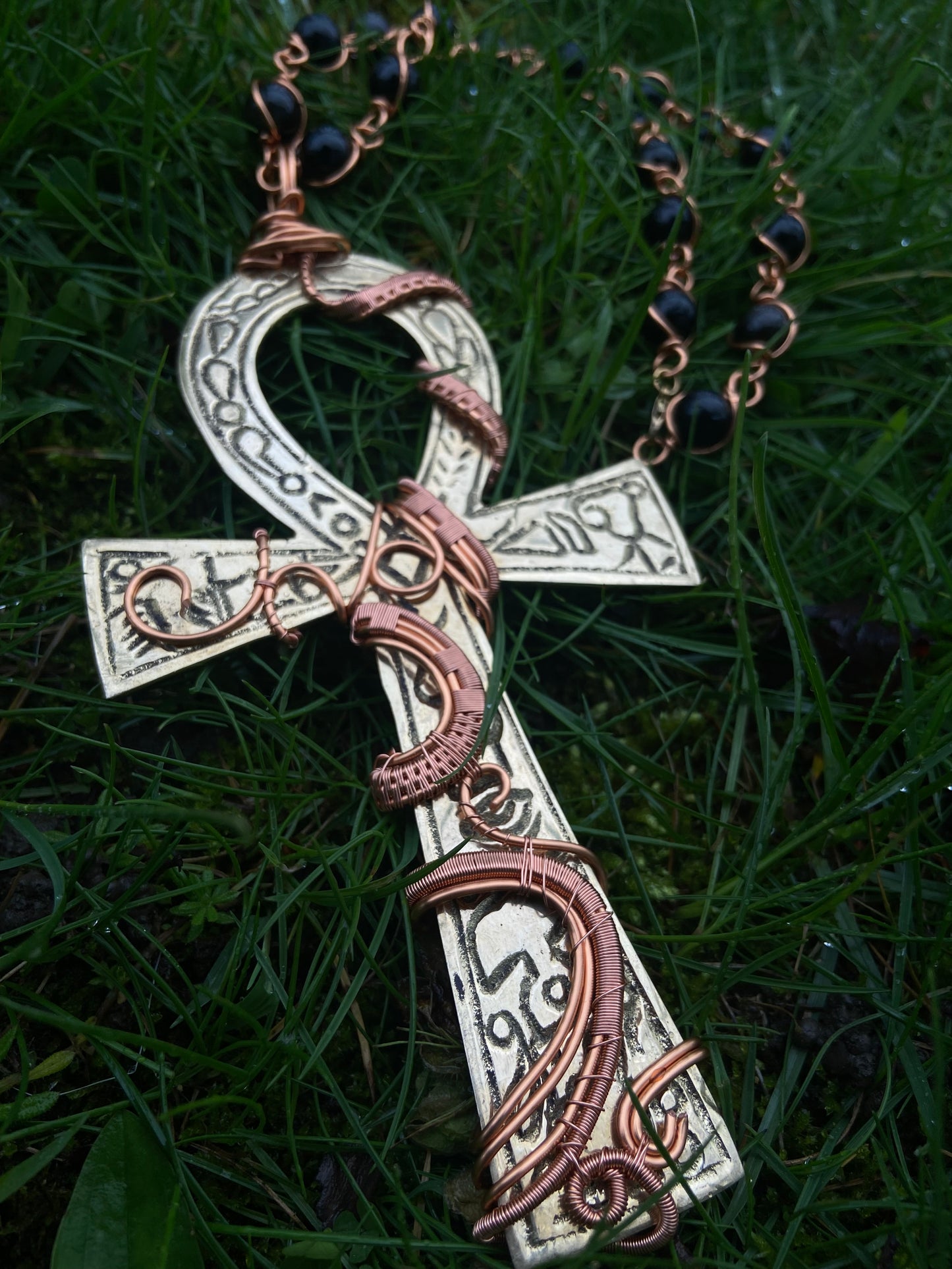 7in Brass Ankh+ Golden Obsidian Reiki Infused Masterpiece Pendant