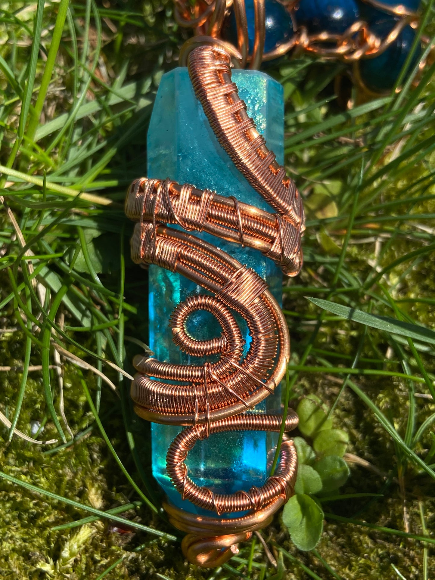 Luxury Blue Aqua Aura Quartz/ Blue Tigers Eye Reiki Infused Masterpiece Pendant