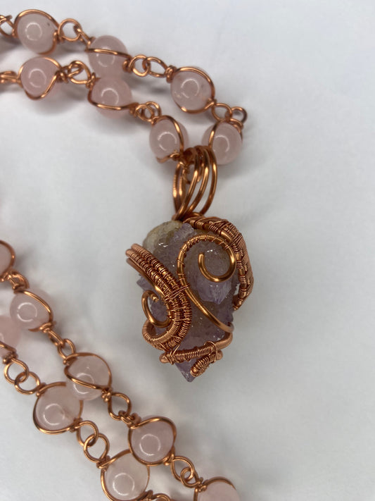 Luxury Spirit Quartz/Rose Quartz Masterpiece Pendant Necklace