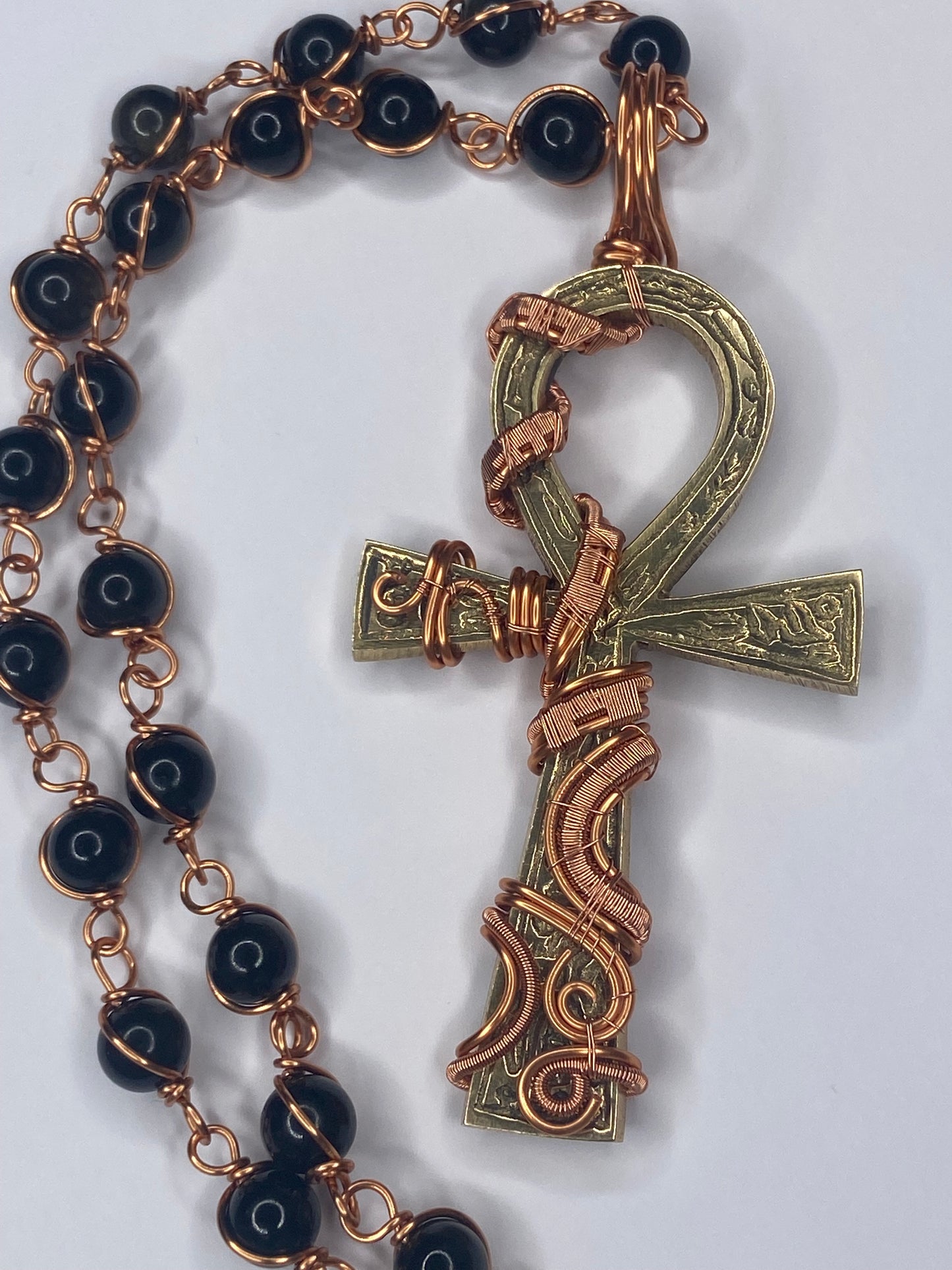 4in. Ankh +Golden Obsidian Masterpiece Healing Pendant
