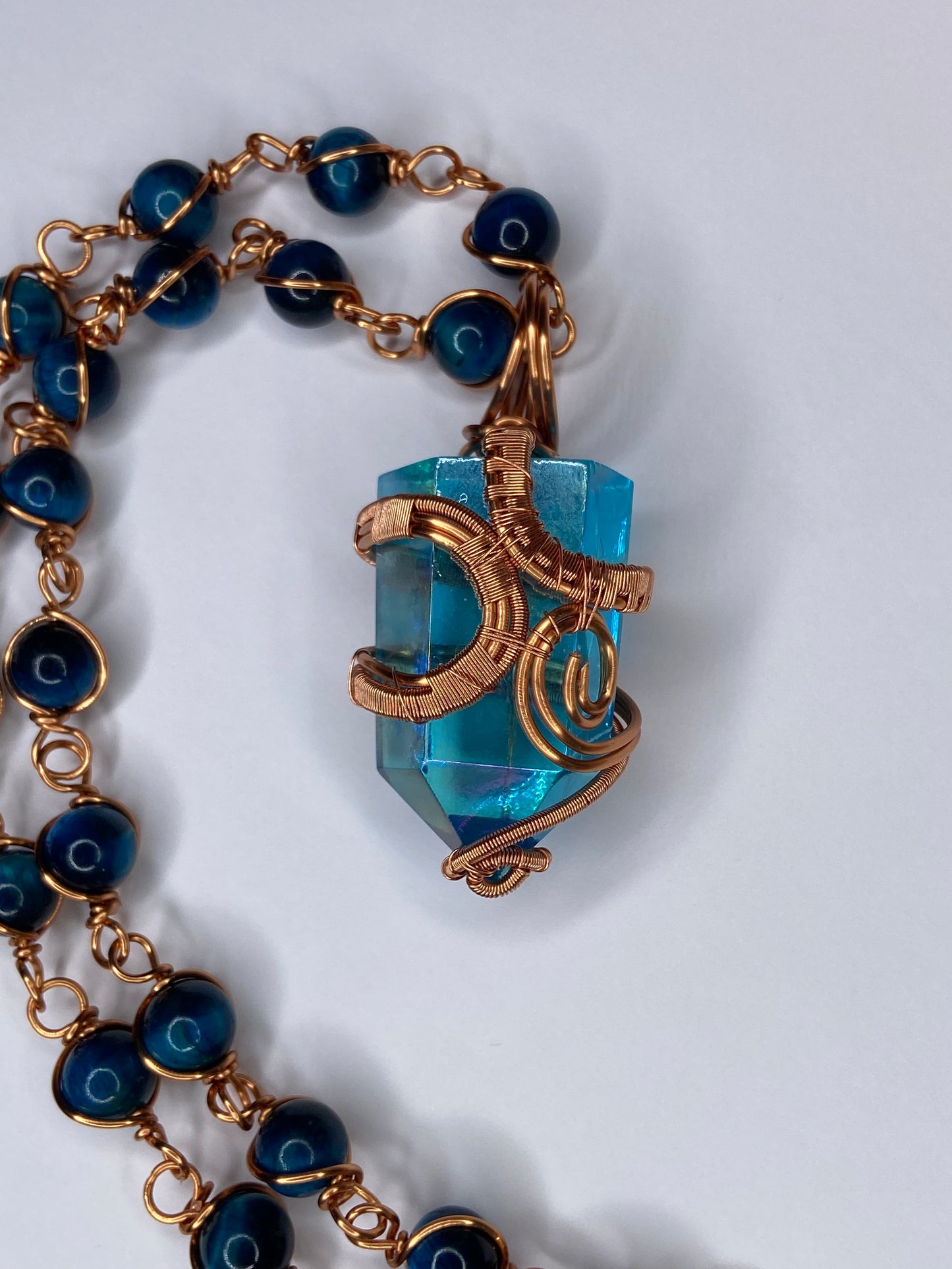 Luxury Blue Aqua Aura Quartz/Tigers Eye Masterpiece Pendant