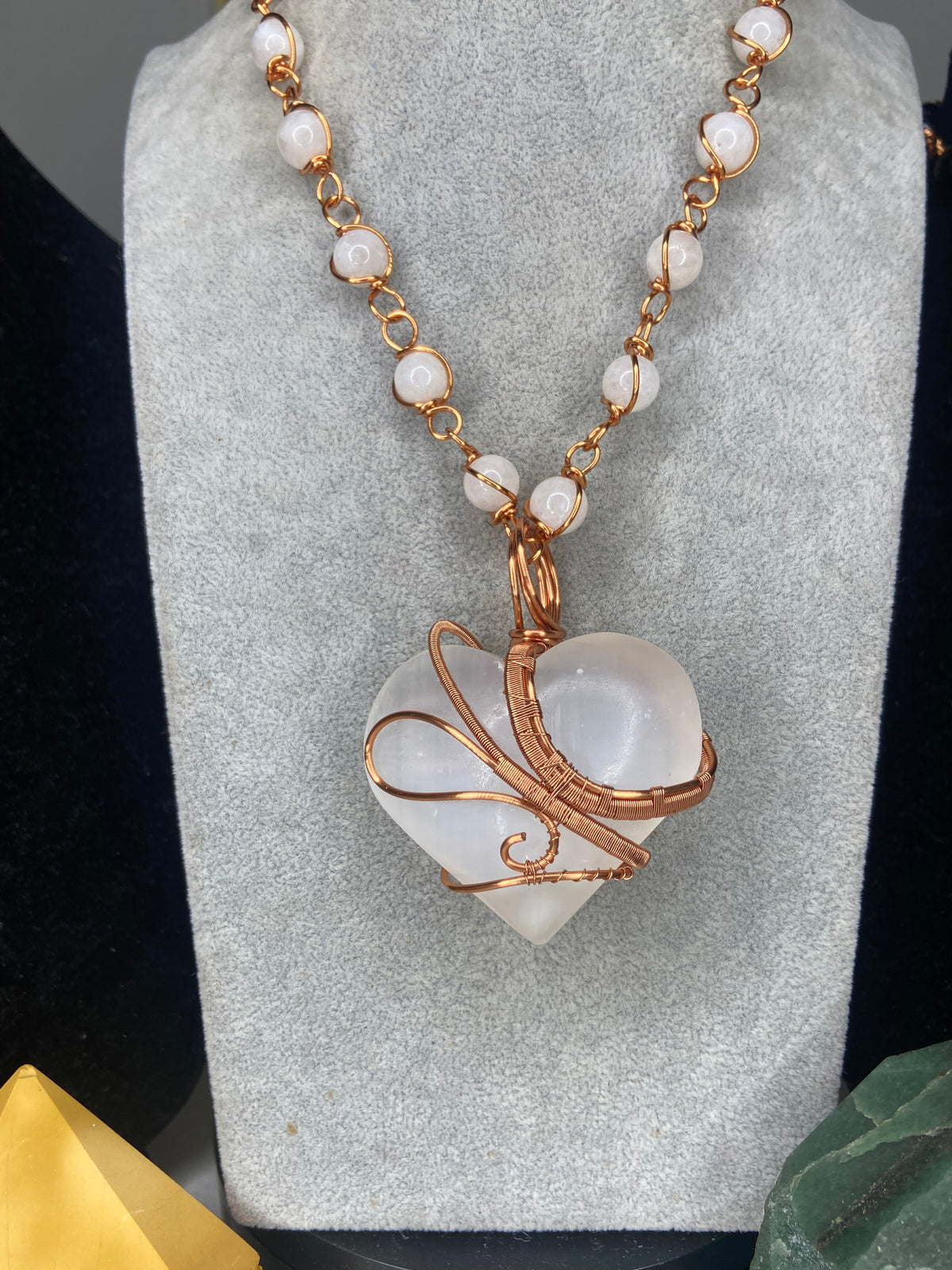 Tevy Selenite Heart/ Moonstone Masterpiece Healing Pendant