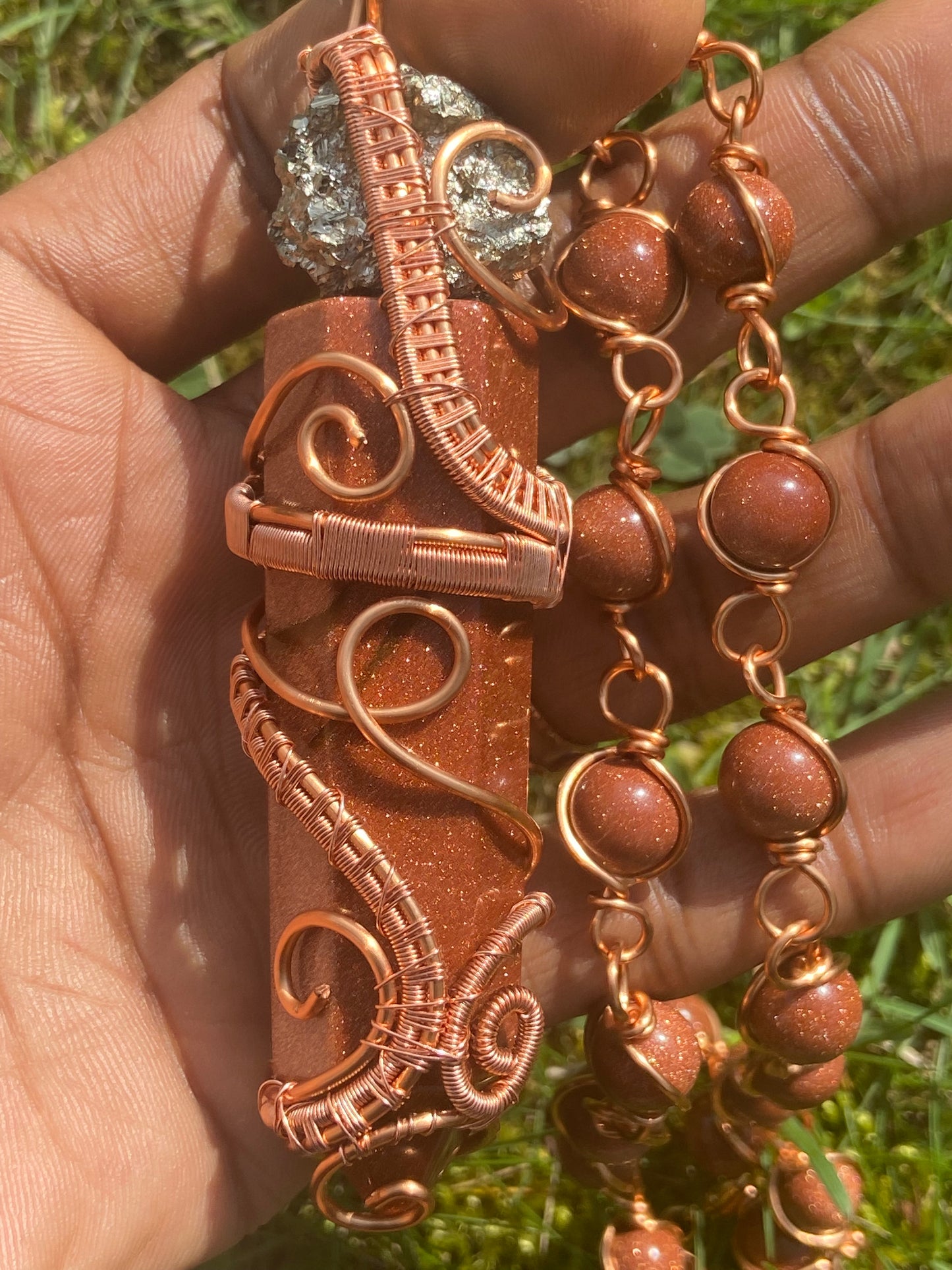 Red Goldstone/Pyrite Reiki Infused Masterpiece Healing Pendant