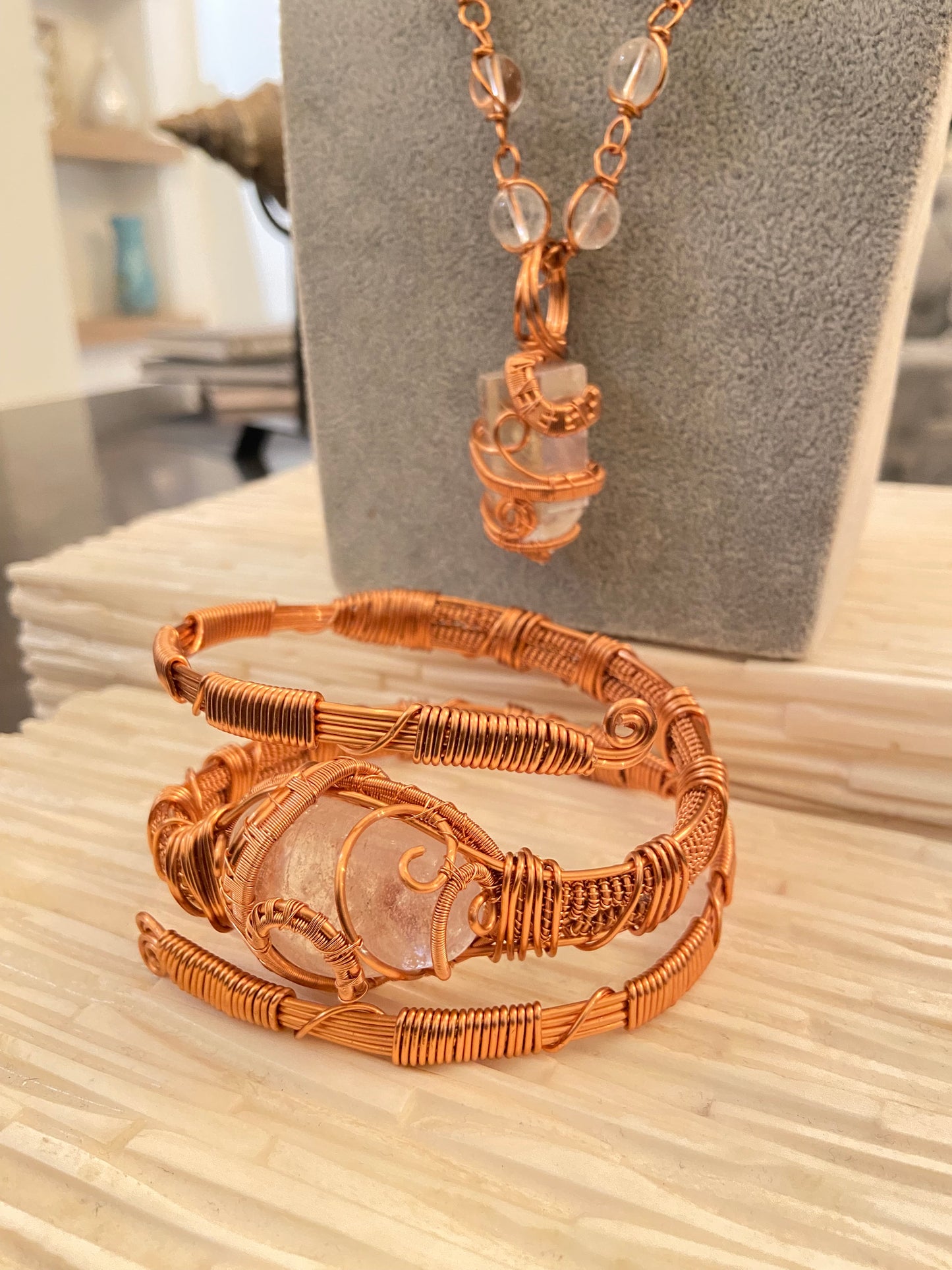 Clear Aqua Quartz Masterpiece Necklace and Quartz Bracelet Set