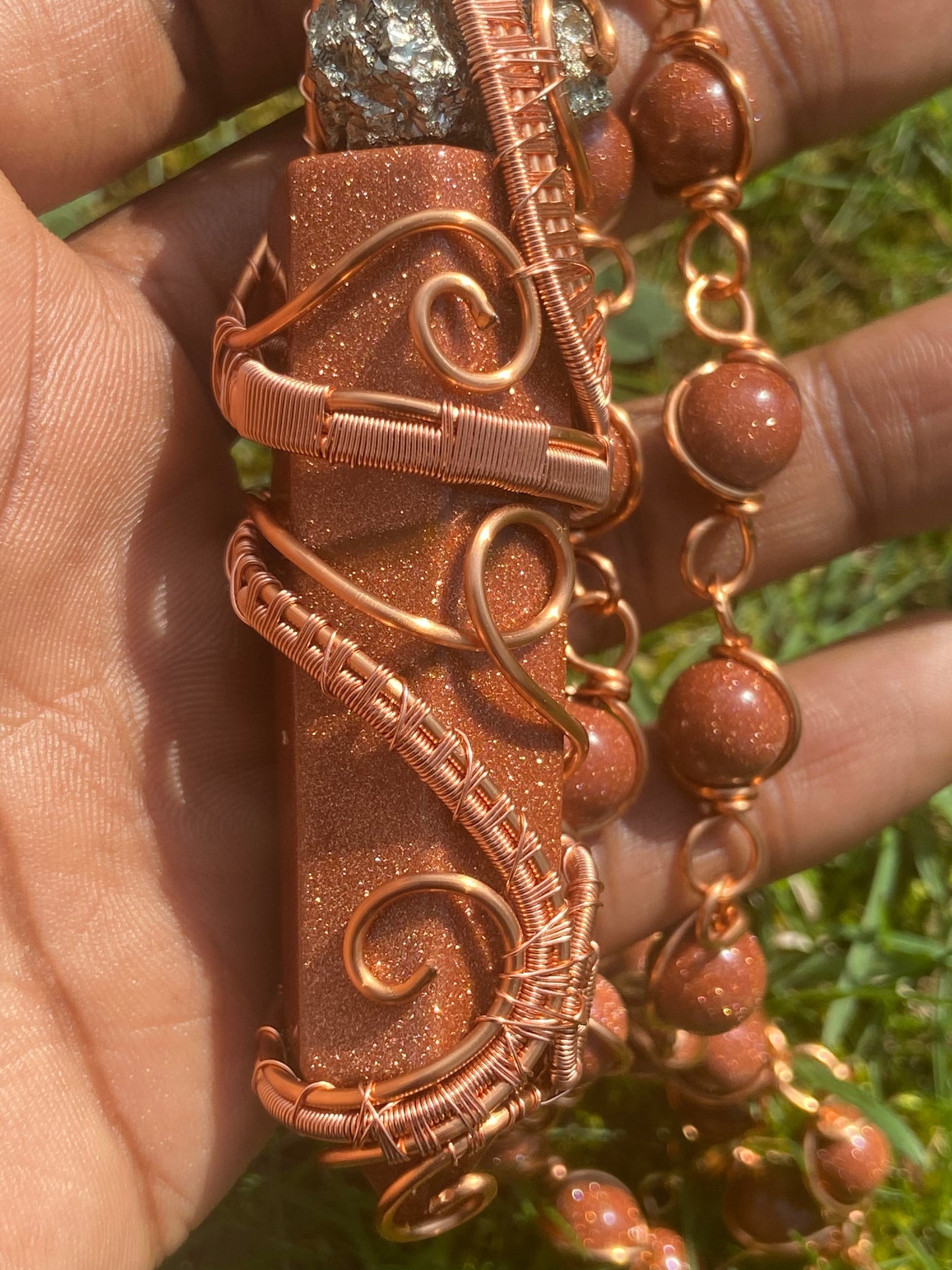 Red Goldstone/Pyrite Reiki Infused Masterpiece Healing Pendant
