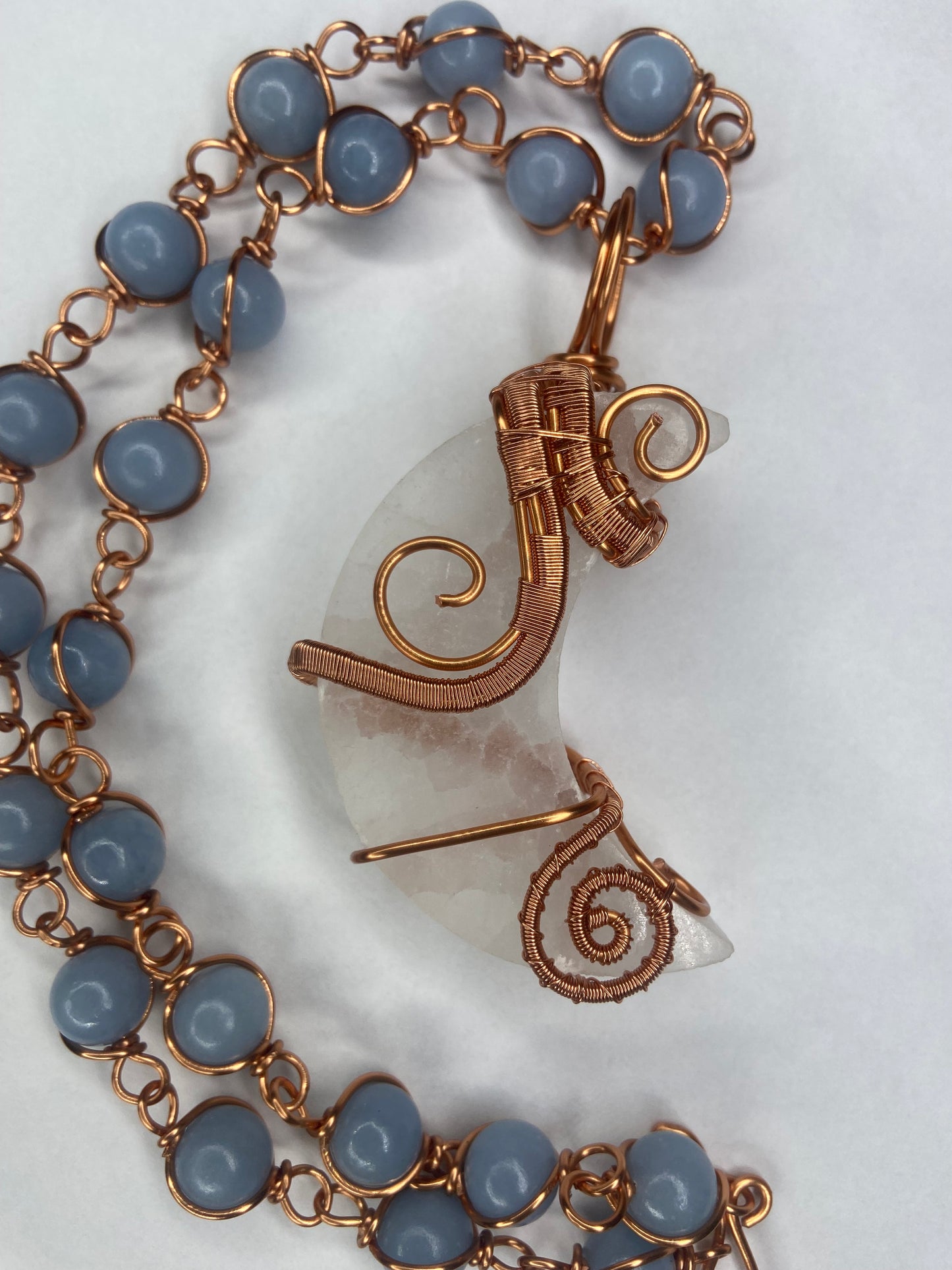 Selenite/Angelite Healing Masterpiece Pendant +Necklace