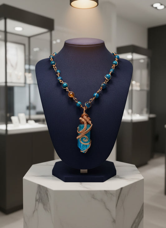 Luxury Aqua Aura Quartz/Carnelian Healing Masterpiece Pendant