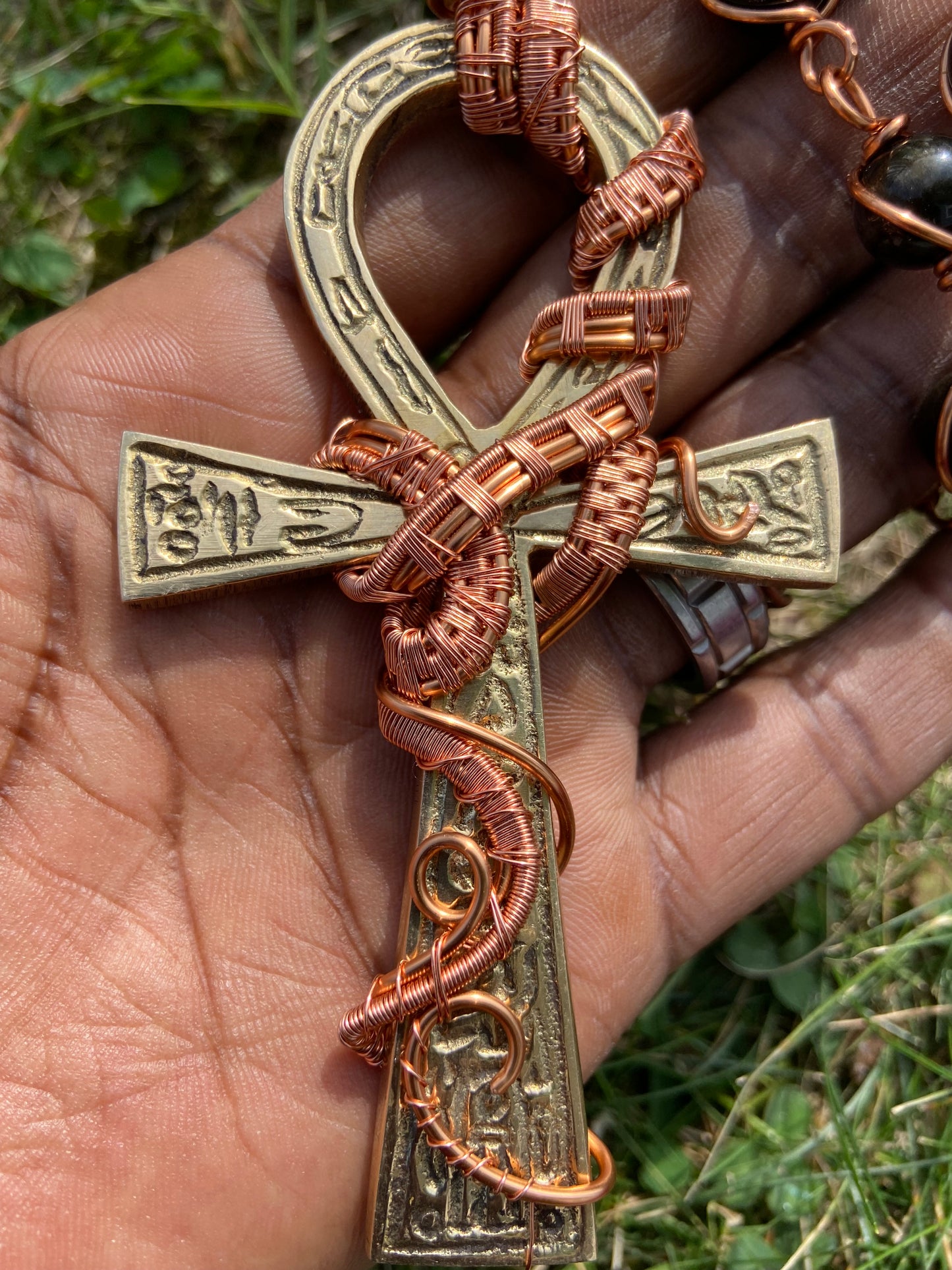 Ankh /Golden Obsidian Reiki Infused Masterpiece Pendant