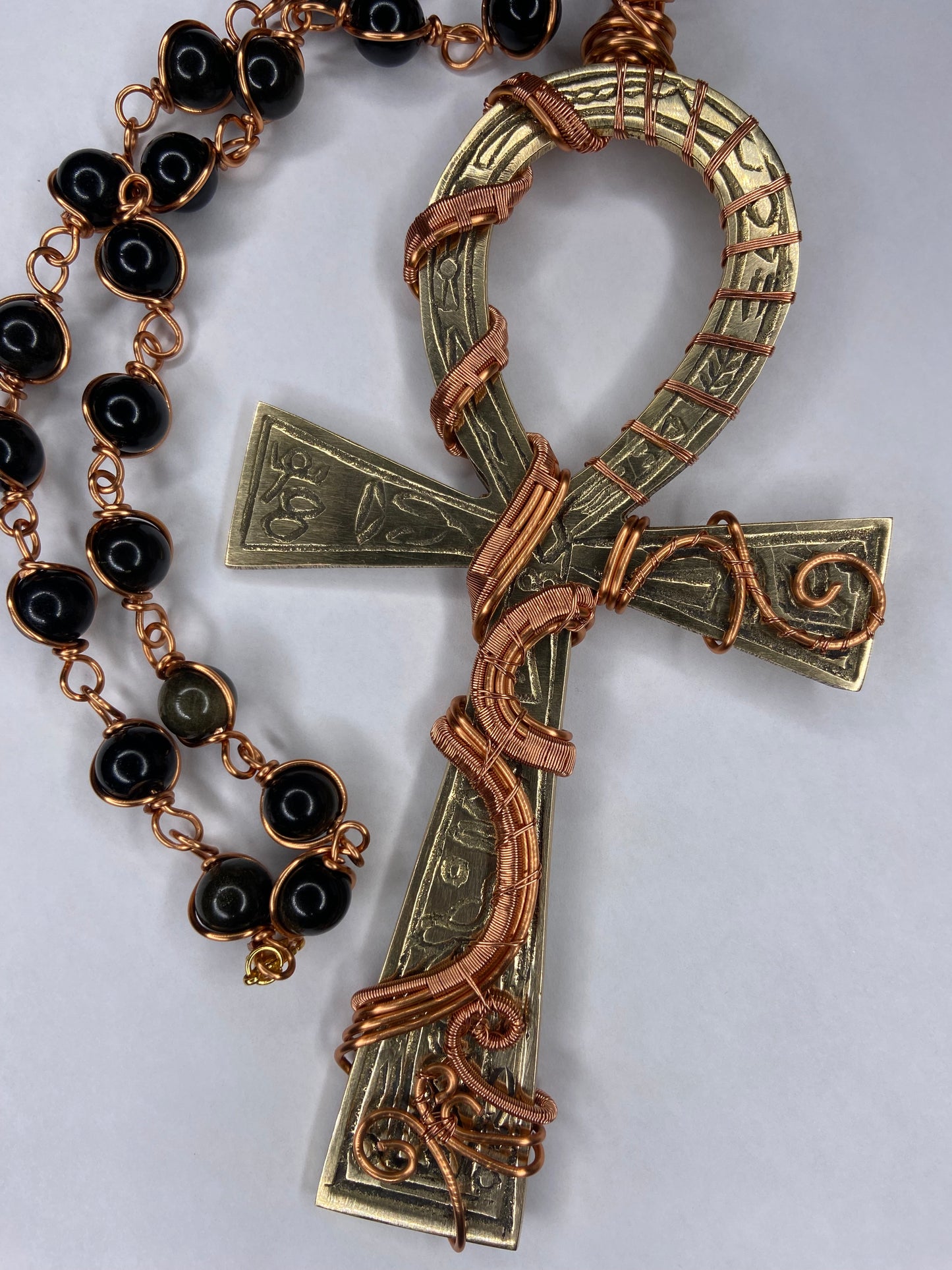 7in Ankh/Golden Obsidian Healing Masterpiece Pendant