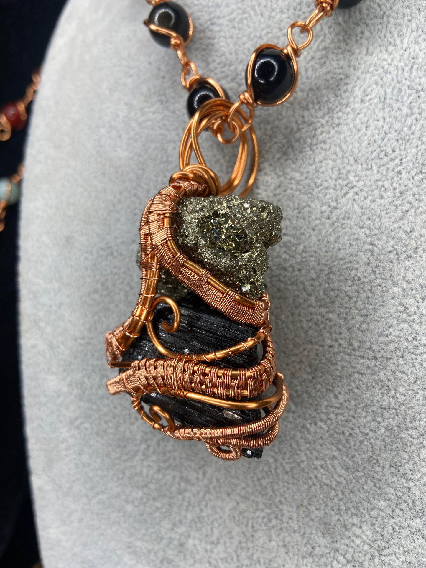 Black Tourmaline + Pyrite Golden Obsidian Reiki infused Masterpiece Pendant