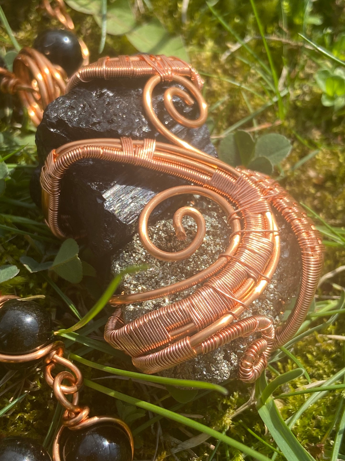 Black Tourmaline/Pyrite +Golden Obsidian Reiki Infused Masterpiece Pendant