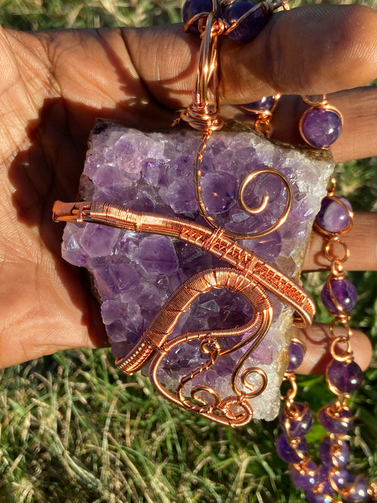 Amethyst Reiki Infused Masterpiece Copper Healing Pendant