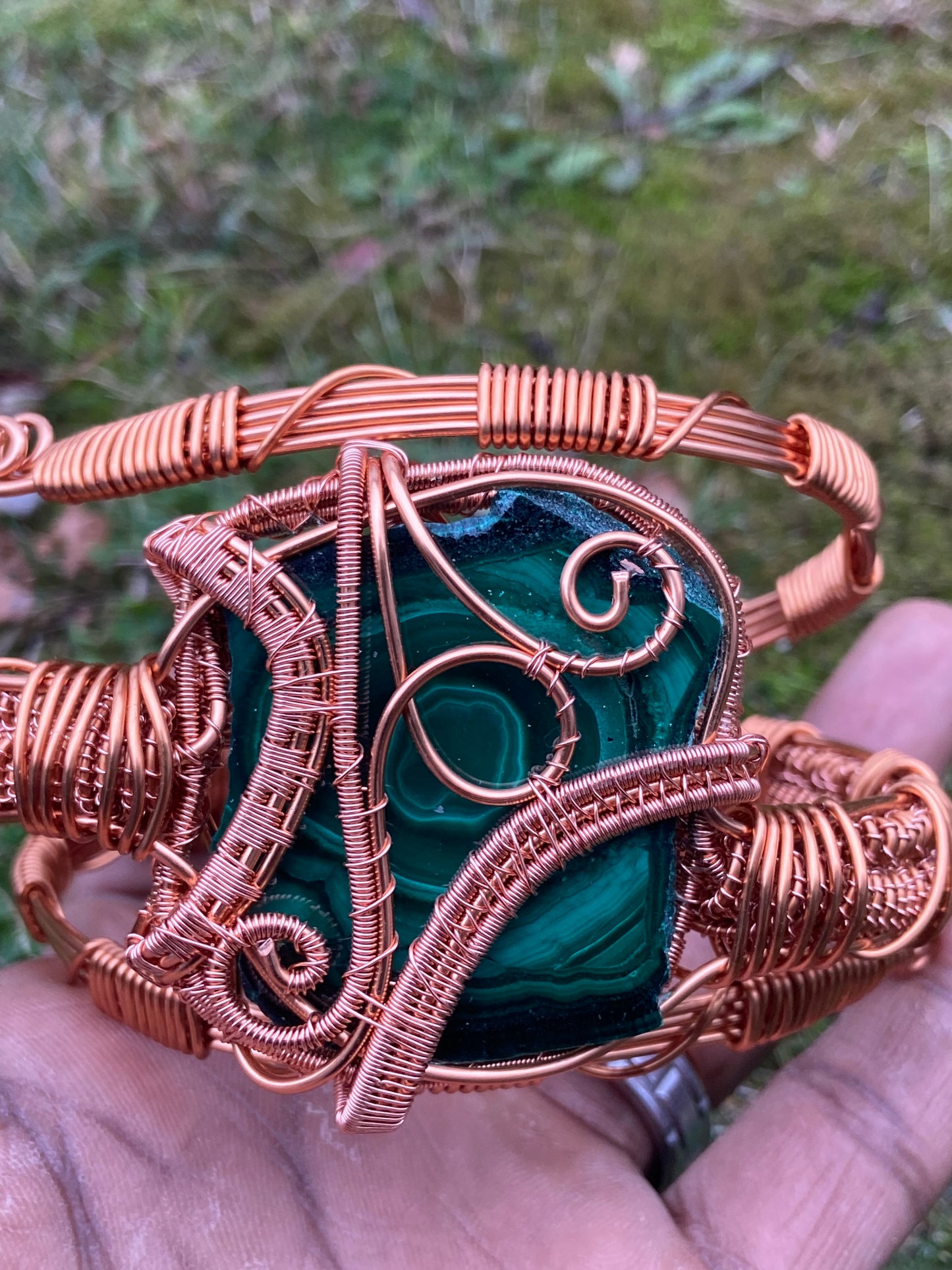 Green Malachite Reiki Infused Copper Wrapped Masterpiece Bracelet