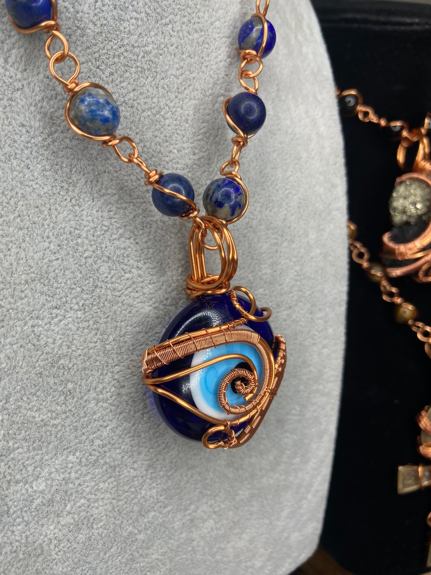 Evil Eye Reiki Infused Copper Wrapped Masterpiece Pendant