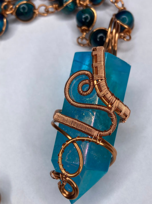 Luxury Blue Aqua Aura Quartz Masterpiece Pendant