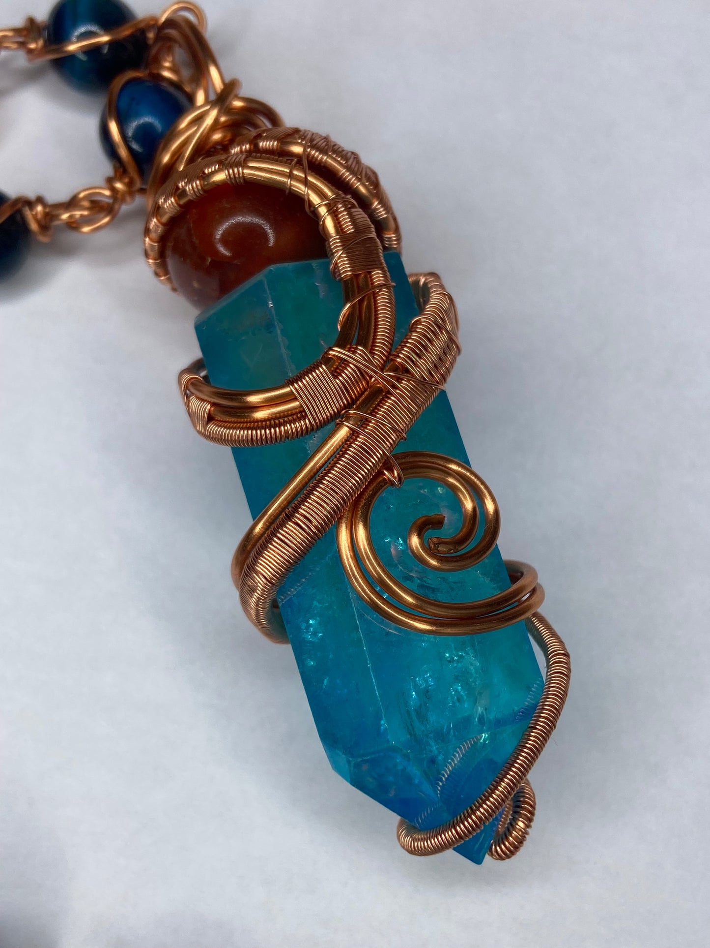 Luxury Aqua Aura Quartz/Carnelian Healing Masterpiece Pendant