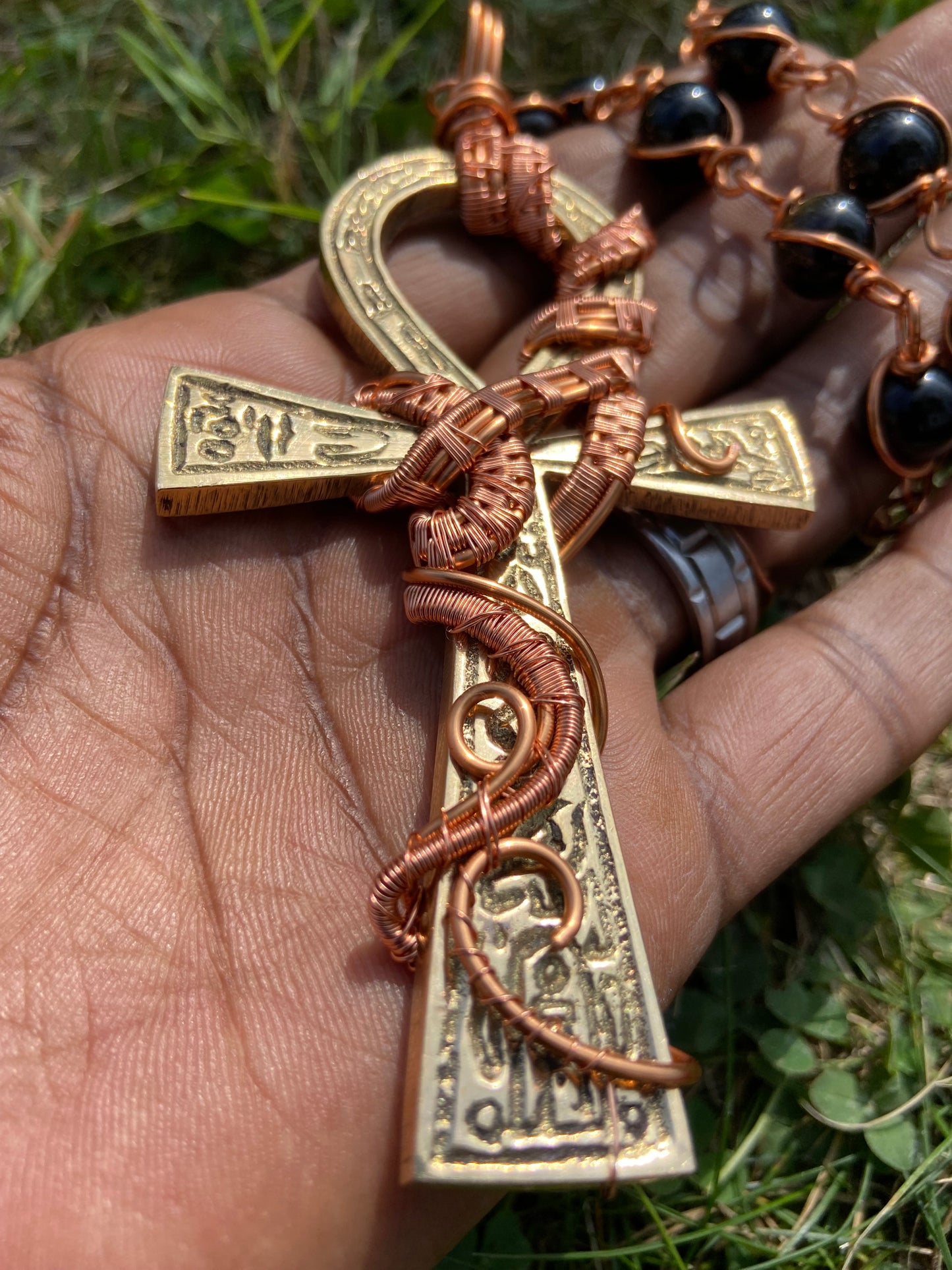 Ankh /Golden Obsidian Reiki Infused Masterpiece Pendant