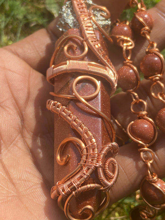 Red Goldstone/Pyrite Reiki Infused Masterpiece Healing Pendant