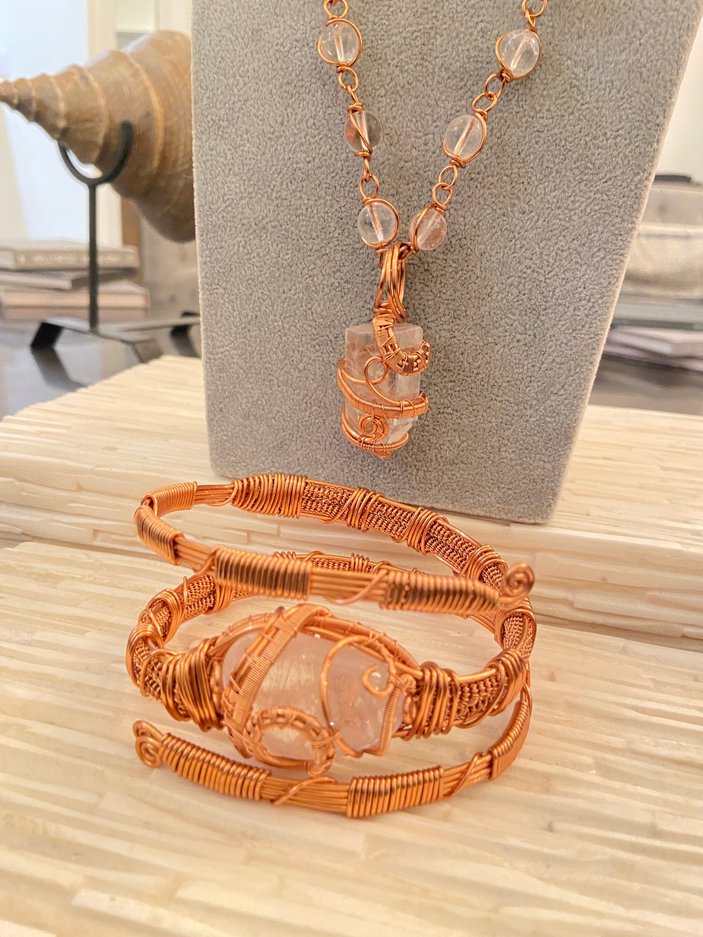 Clear Aqua Quartz Masterpiece Necklace and Quartz Bracelet Set