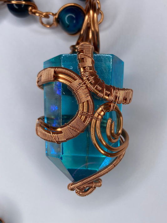 Luxury Blue Aqua Aura Quartz/Tigers Eye Masterpiece Pendant