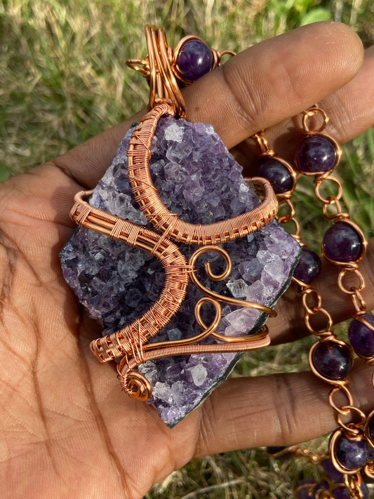 Luxurious Amethyst Reiki Infused Masterpiece Copper Healing Pendant Necklace