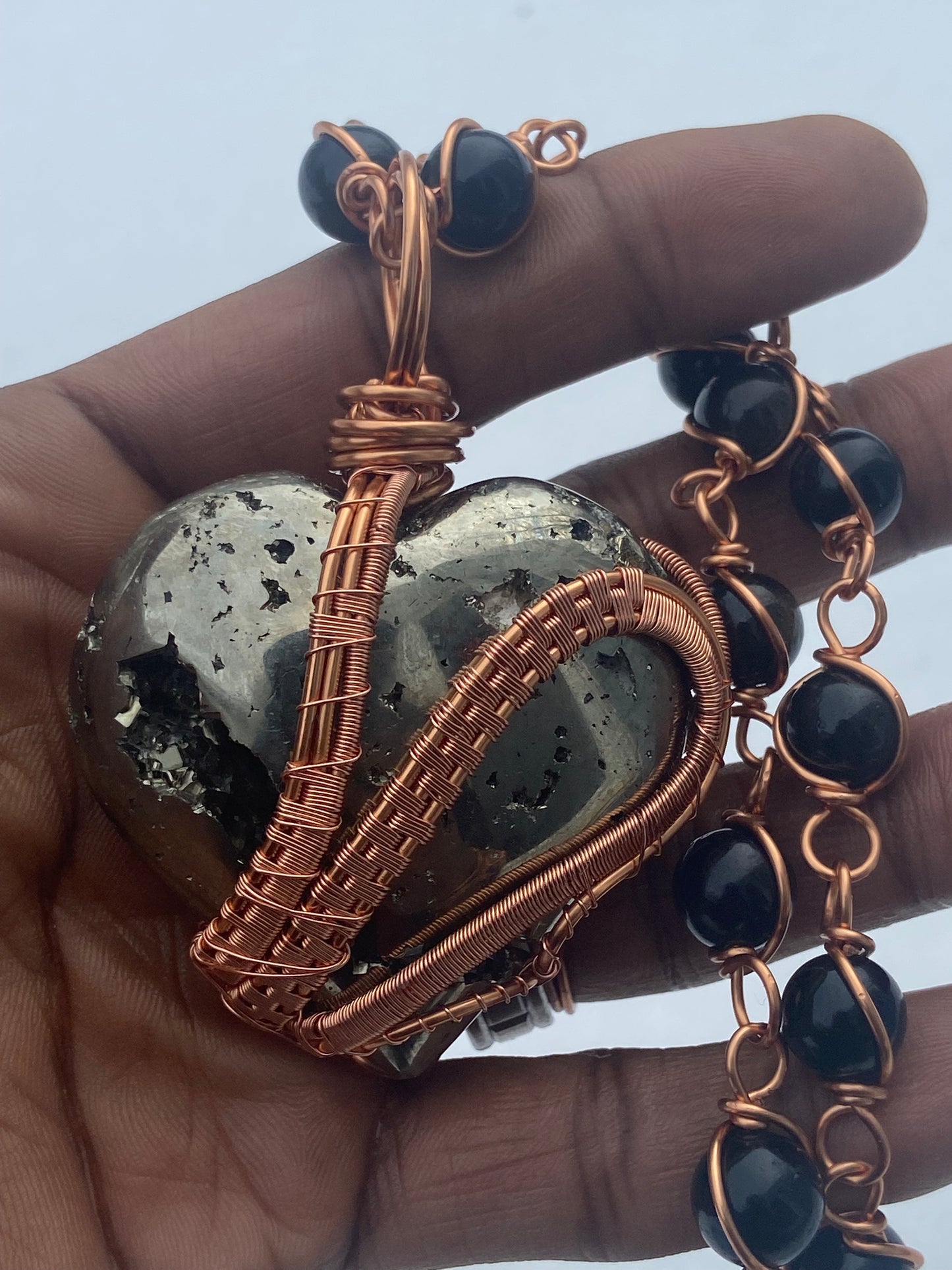 Luxury Pyrite Heart + Golden Obsidian Reiki Infused Masterpiece Pendant