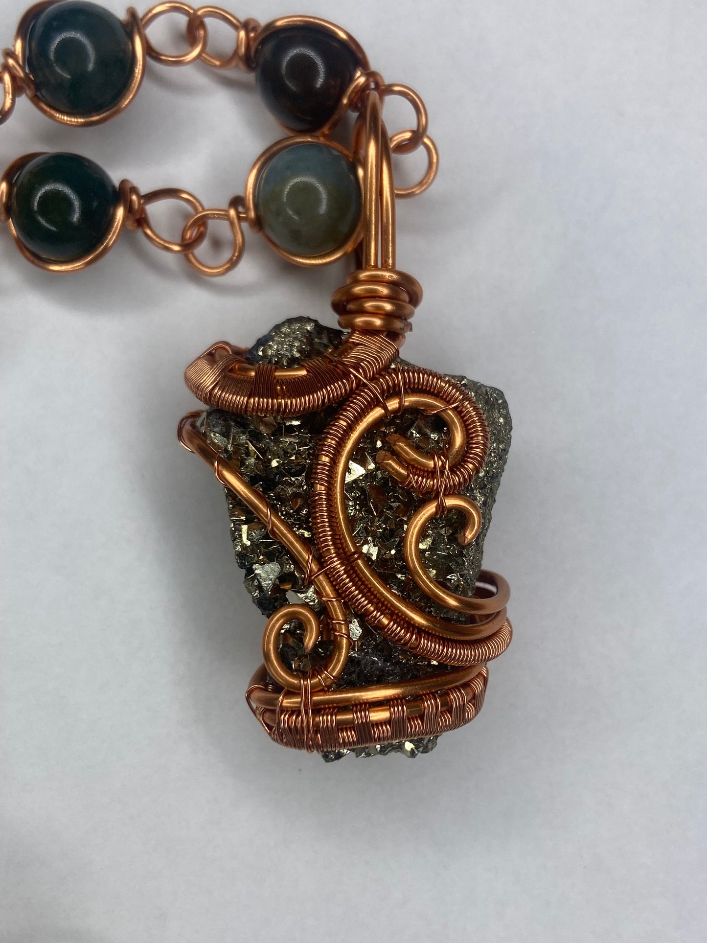 Luxury Pyrite /Indian Agate Masterpiece Healing Pendant +Necklace