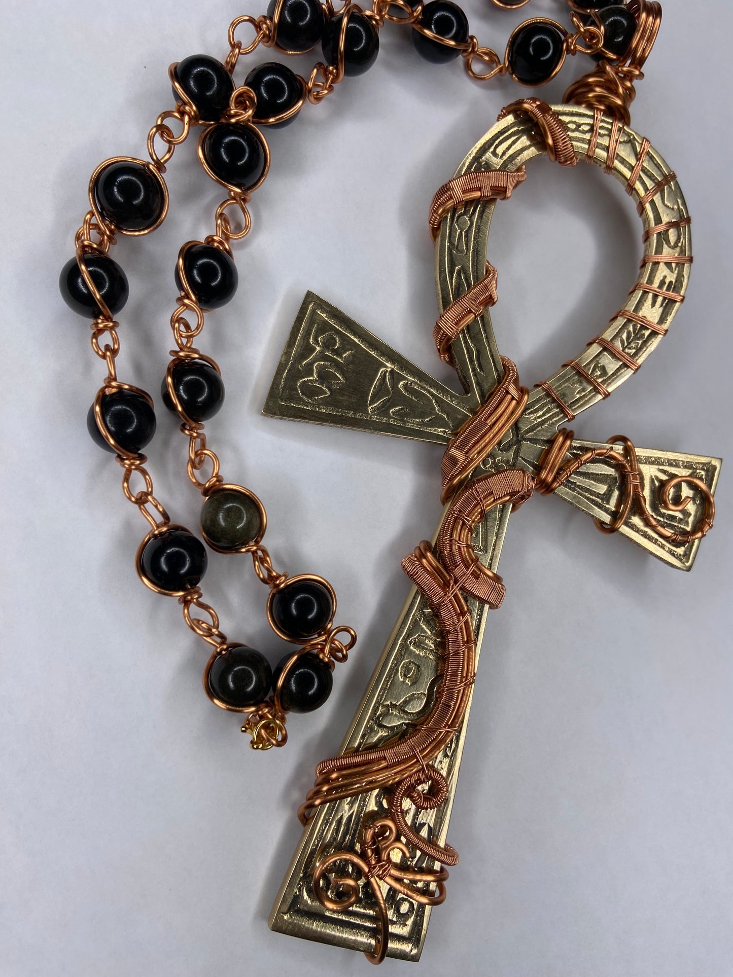 7in Ankh/Golden Obsidian Healing Masterpiece Pendant
