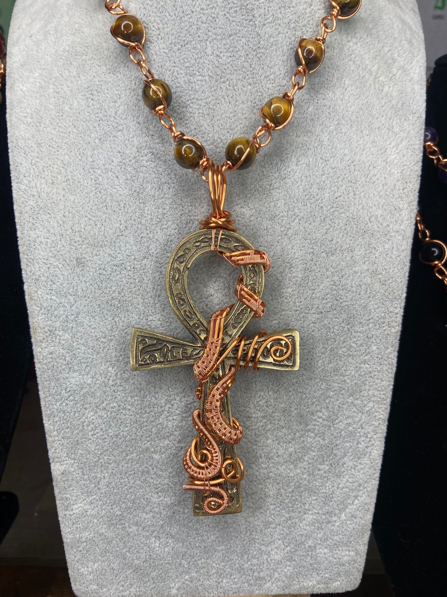 Luxury Egyptian Ankh + Tigers Eye Reiki Infused Masterpiece Pendant