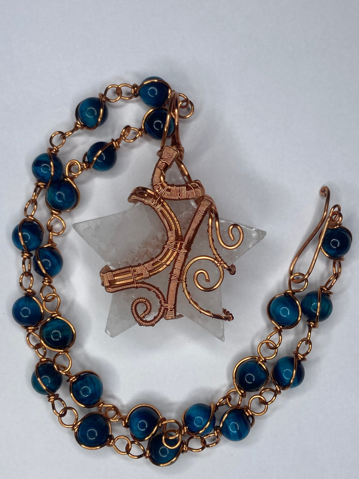 Luxury Selenite Star w/ Blue Tigers Eye Masterpiece Necklace