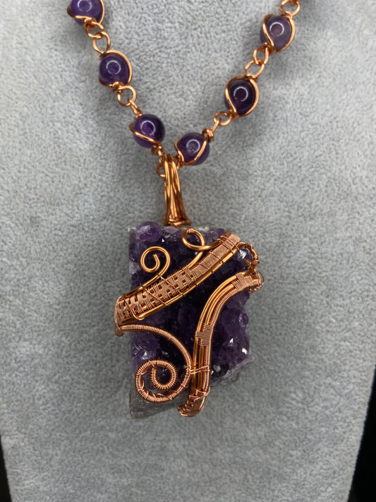 Amethyst Reiki Infused Copper Wrapped Masterpiece Pendant