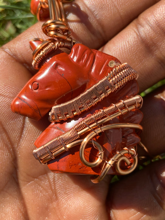 Red Jasper Unicorn Reiki Infused Masterpiece Copper Healing Pendant