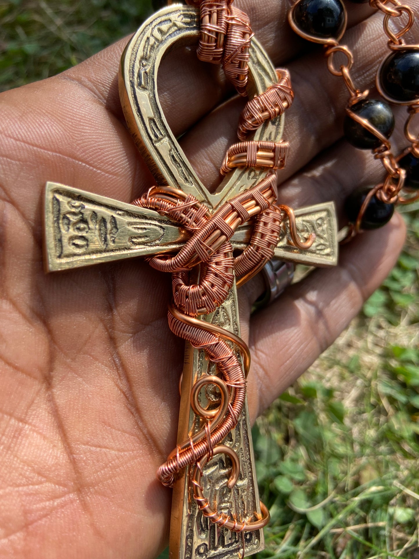 Ankh /Golden Obsidian Reiki Infused Masterpiece Pendant