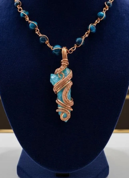 Blue Aqua Aura Quartz Masterpiece Healing Pendant