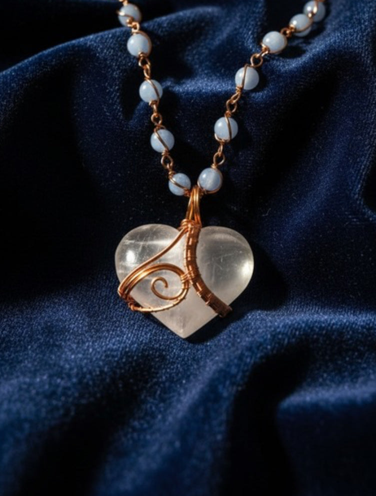 Selenite /Angelite Heart Masterpiece Pendant