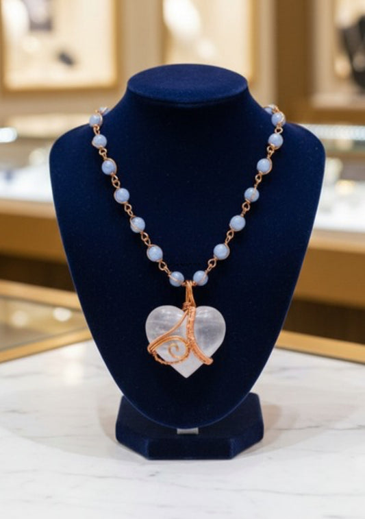 Selenite /Angelite Heart Masterpiece Pendant