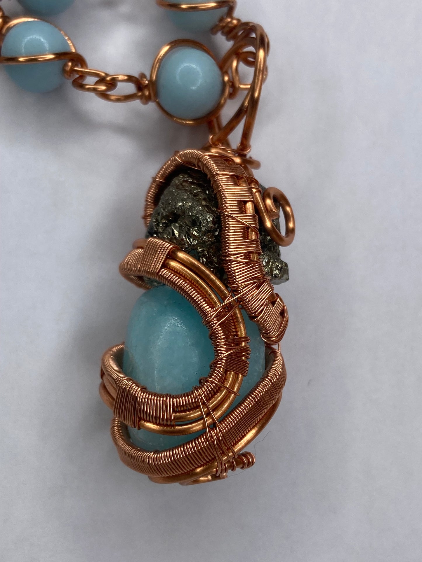 Luxury Pyrite/Blue Arganite + Angelite Masterpiece Pendant