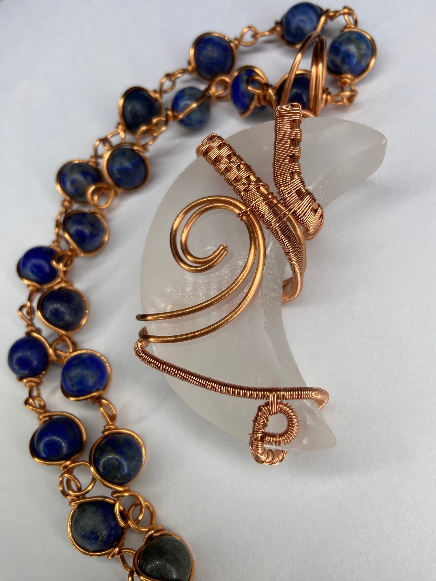 Luxury Selenite Moon& Lapis Lazuli Masterpiece Healing Pendant