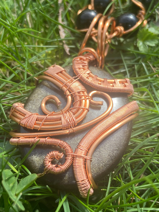 Golden Obsidian Reiki Infused Masterpiece Healing Pendant