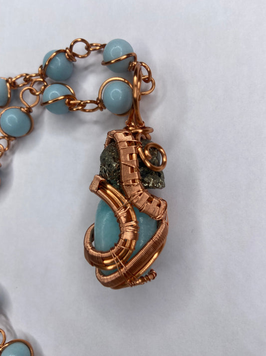 Luxury Pyrite/Blue Arganite + Angelite Masterpiece Pendant