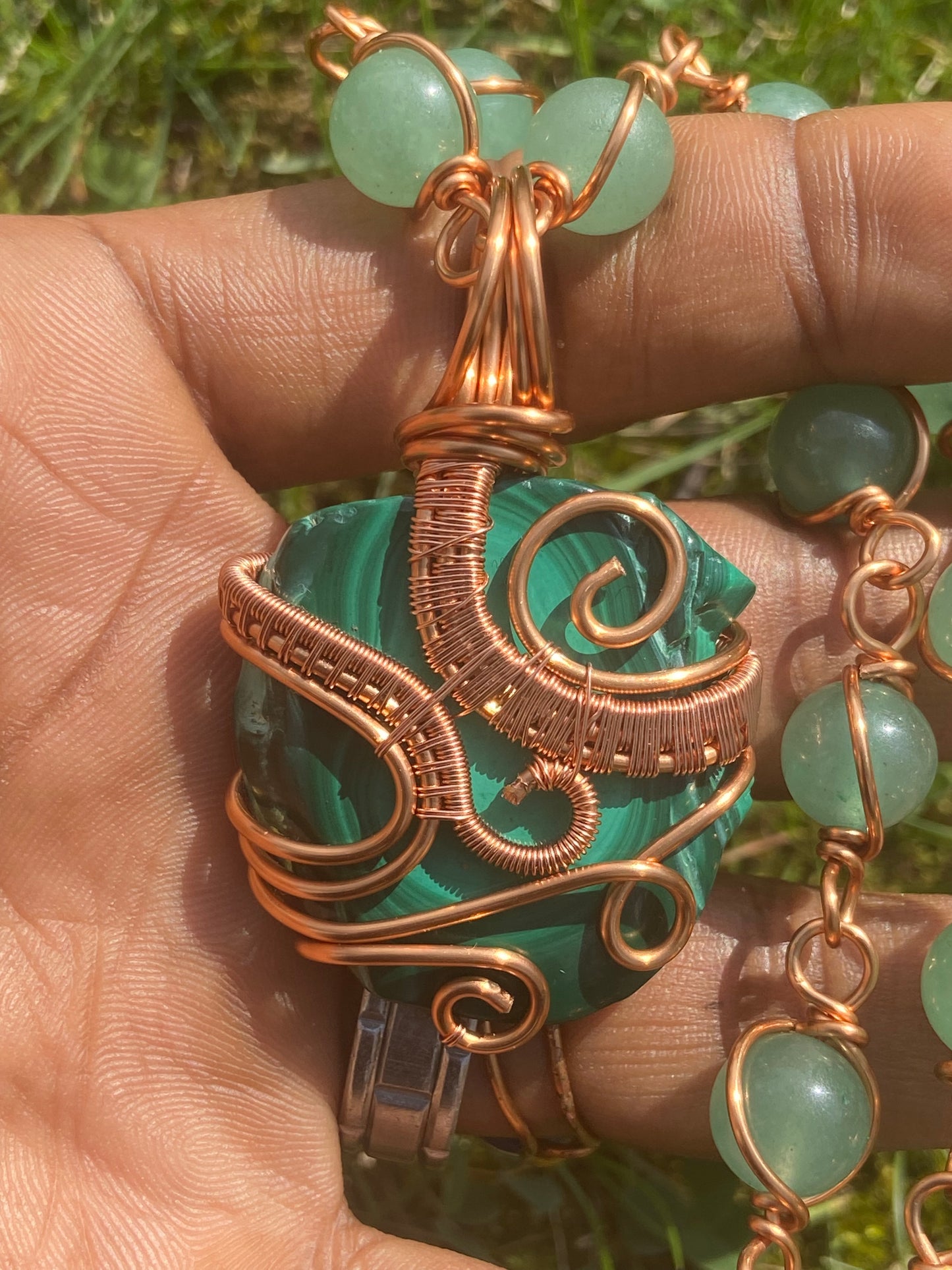 Green Malachite + Aventurine Reiki Infused Masterpiece Pendant