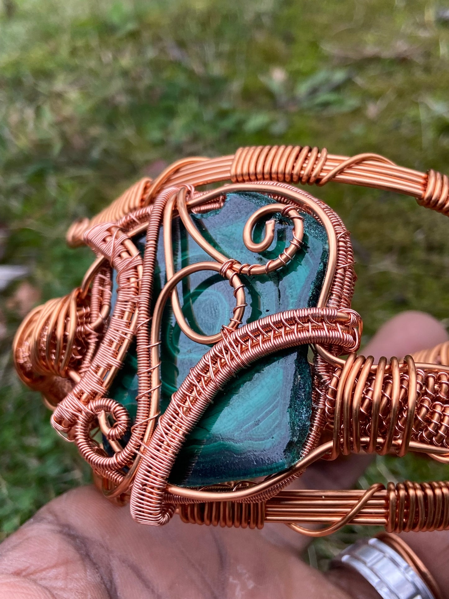 Green Malachite Reiki Infused Copper Wrapped Masterpiece Bracelet